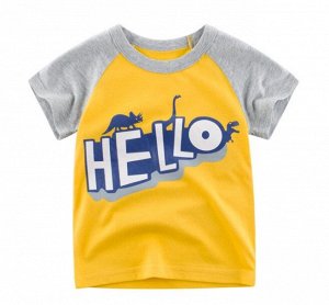 Футболка детская, принт "Динозавры", надпись "Hello", цвет желтый/серый