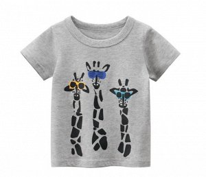 Футболка детская, принт "Жирафы в очках", цвет серый