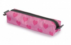 Nika Пенал школьный, для девочек, тканевый 55*220 мм (для канцелярских принадлежностей) малый (ПТ1/2 сердечки на розовом)