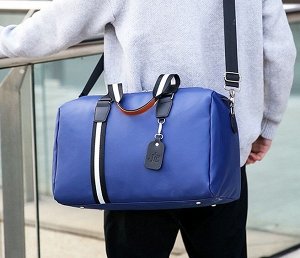 Спортивная сумка, цвет синий, черно-белые ручки