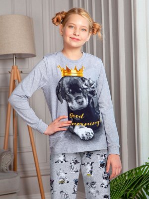 Пижама подростковая хлопок с принтом Лина цвет Серый меланж
