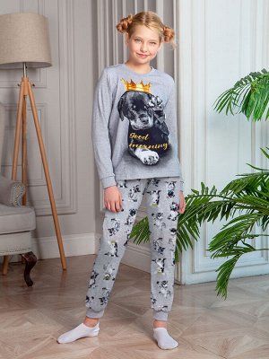 Пижама подростковая хлопок с принтом Лина цвет Серый меланж