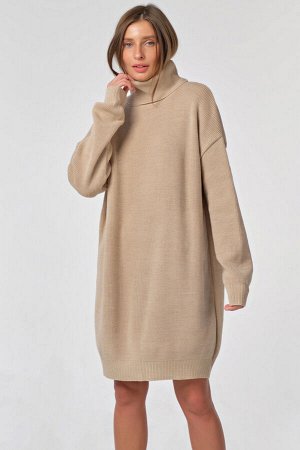 Платье-свитер вязаное теплое короткое кремовое