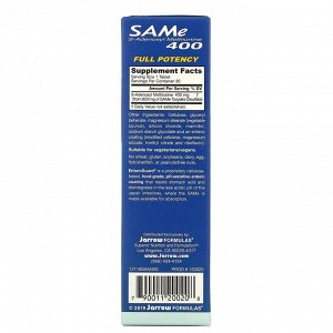 Jarrow Formulas, натуральный SAM-e (S-аденозил-L-метионин) 400, 400 мг, 30 таблеток, покрытых кишечнорастворимой оболочкой