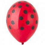 1103-2301 B Шар  14&quot;/36 см, пастель, &quot;Горох арт черный&quot;, с 5-ти ст. рис., красный