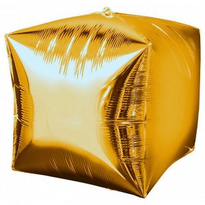 190044 Шар 3D куб, фольга,  24"/61 см, золото (Веселуха)