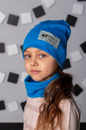 Комплект детский демисезонный шапка+снуд для девочки FLT СТРАЗЫ ТЕМНАЯ БИРЮЗА