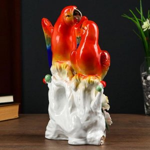 Сувенир керамика "Два попугая Ара на ветке с цветами" 29,5х10,8х20,7 см