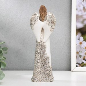 Сувенир полистоун "Ангел с цветами. платье с серебристыми узорами" 19.5х7х4.5 см