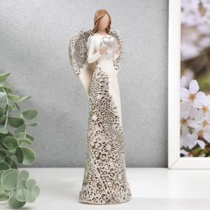 Сувенир полистоун "Ангел с сердцем, платье с серебристыми узорами" 19,5х7х4,5 см