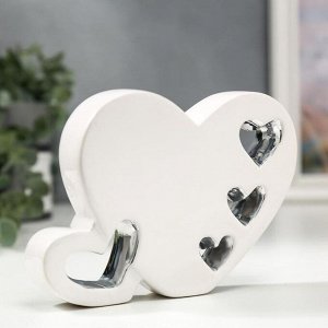 Сувенир керамика "Двойное сердце" белое с серебром 12,5х5х16,8 см