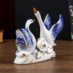 Сувенир керамика "Взлёт лебедей из пруда" синие, страза 11,7х5х14 см