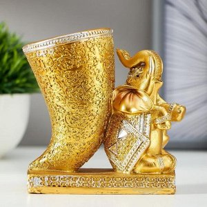 Сувенир полистоун подставка "Золотой слонёнок и бивень" 11,5х10,3х5 см
