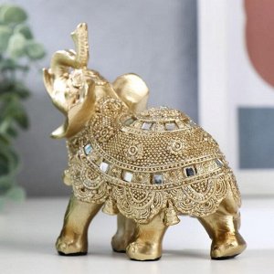 Сувенир полистоун &quot;Золотой слонёнок с попоной из бисера с колокольчиками&quot;МИКС 11,5х11х5,5 см