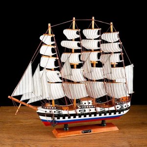 Корабль сувенирный средний «Калхас», борта триколор, паруса белые, микс, 50х45х9 см