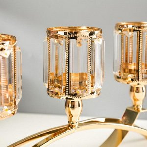 Подсвечник металл, стекло на 3 свечи "Кристаллы - грани" золото 22,5х41х8 см
