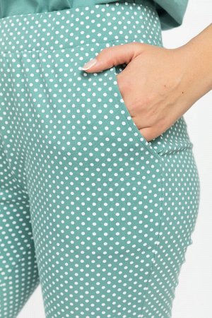 Брюки Укороченные брюки с карманами, из хлопкового трикотажного полотна с эластаном. Пояс с эластичной лентой. Принт - горошек. Рост модели 170
Цвет: мятный
Состав: 92% хлопок, 8% эластан