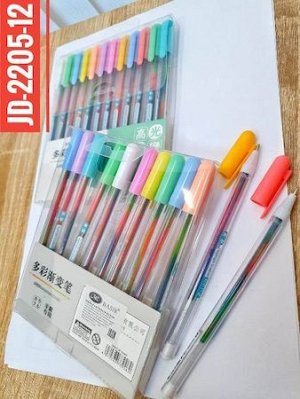 Набор гелевых ручек, многоцветный радужный стержень 12цв 0.8 мм JD-2205-12 Basir {Китай}