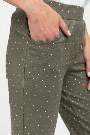 Брюки Зауженные брюки с карманами, из хлопкового полотна джинскотт. Пояс с эластичной лентой внутри. Длина регулируется отворотом. Принт - горошек. Рост модели 177.
Цвет: хаки
Состав: 80% хлопок, 14% 