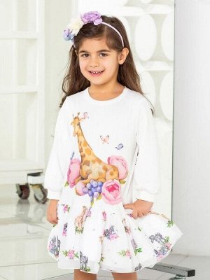 Платье с принтом "Жираф в цветах" с молочной юбочкой