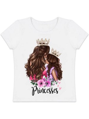 Футболка с принтом "Princesses" шатенки (Family look) для девочки