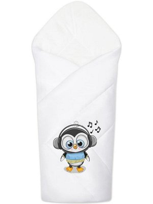 Летний конверт-одеяло на выписку "Пингвинёнок" (белое, принт без кружева)