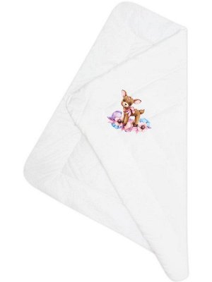Конверт-одеяло на выписку "Оленёнок" (белое, принт без кружева)