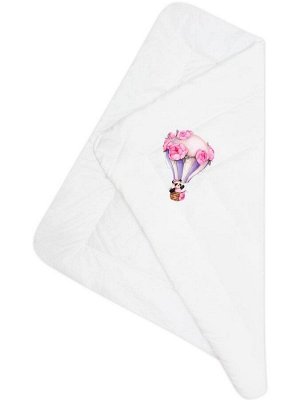 Конверт-одеяло на выписку &quot;Панда на воздушном шаре&quot; (белое, принт без кружева)