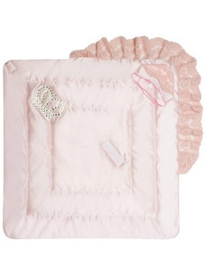 Зимний конверт-одеяло на выписку "Империя" нежно-розовый атлас с розовым кружевом и большой короной на липучке