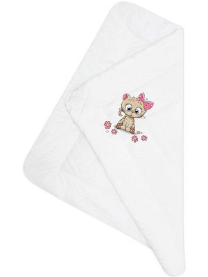 Зимний конверт-одеяло на выписку "Киска" (белое, принт без кружева)