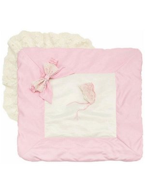 Зимний конверт-одеяло на выписку "Лондон" (двухцветный молочно-розовый с молочным кружевом) без пледа