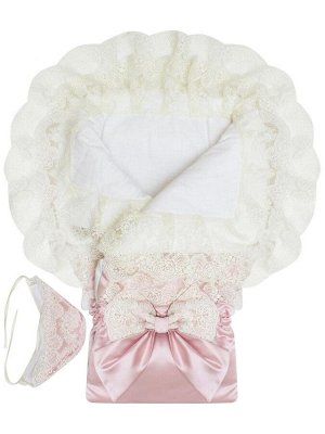 Летний конверт-одеяло на выписку "Миланский" утренняя роза с молочным кружевом на молнии