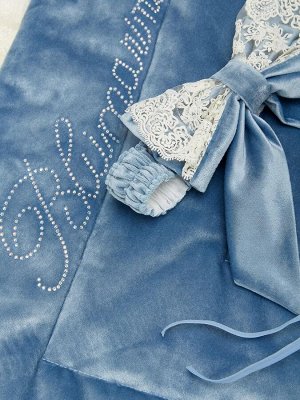 Зимний Конверт-одеяло на выписку "Блюмарим" (голубой с молочным кружевом, стразами и бантом) без пледа