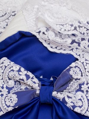 Конверт-одеяло на выписку "Королевский" (синий с белым кружевом)
