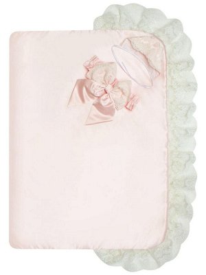 Зимний конверт-одеяло на выписку "Милан" атлас (нежно-розовый с белым кружевом)