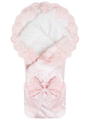 Зимний конверт-одеяло на выписку &quot;Венеция&quot; атлас (нежно розовый с розовым кружевом)