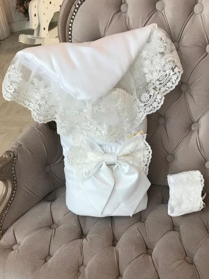 Luxury Baby Летний конверт-одеяло на выписку &quot;Венеция&quot; (молочный с молочным кружевом)