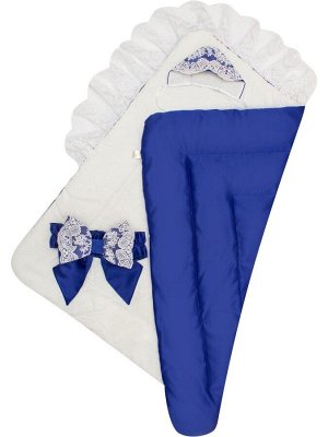Зимний Конверт-одеяло на выписку "Неаполь" (синий с молочным кружевом)