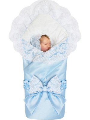 Зимний Конверт-одеяло на выписку "Неаполь" (голубой с молочным кружевом)