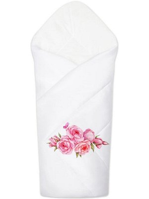 Зимний конверт-одеяло на выписку "Розы" (белое, принт без кружева) без пледа