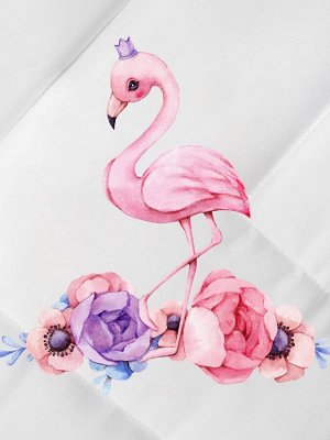 Летний конверт-одеяло на выписку "Принцесса фламинго" (белое, принт без кружева)