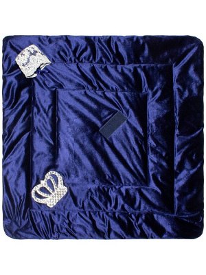 Зимний Конверт-одеяло на выписку "Императорский" (темно-синий с молочным кружевом и большой короной на липучке) без пледа