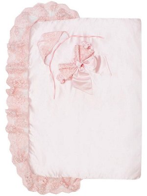 Зимний конверт-одеяло на выписку "Королевский" атлас (нежно розовый с розовым кружевом)
