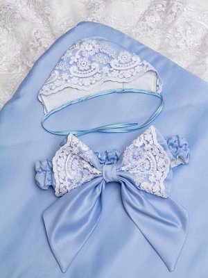 Конверт-одеяло на выписку "Королевский" (голубой с белым кружевом)