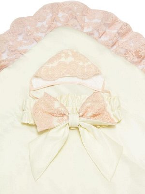 Luxury Baby Летний конверт-одеяло на выписку &quot;Неаполь&quot; (молочный с розовым кружевом)