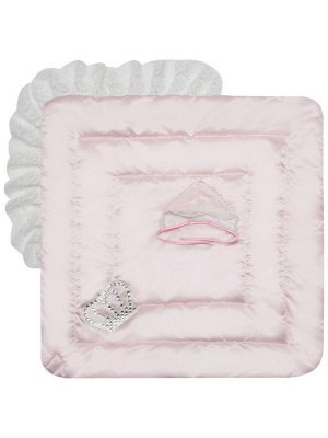Зимний конверт-одеяло на выписку "Империя" нежно-розовый атлас с белым кружевом и большой короной на липучке