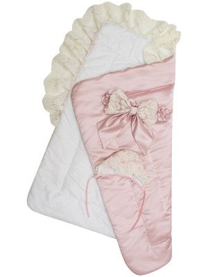 Летний конверт-одеяло на выписку "Неаполитания" утренняя роза с молочным кружевом и бантом