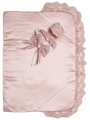 Конверт-одеяло на выписку "Миланский" утренняя роза с розовым кружевом на молнии