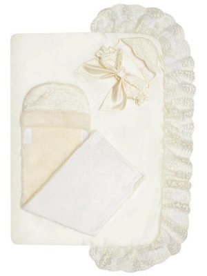 Зимний конверт-одеяло на выписку "Королевский" (молочный с молочным кружевом)