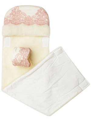 Зимний конверт-одеяло на выписку "Королевский" (молочный с розовым кружевом)
